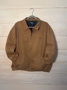 Vintage Polo Ralph Lauren Bomber Jacket Mens XL Tan Plaid Lined Canvas